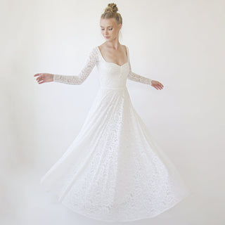 Ivory Sweetheart Lace Wedding Dress with Long Sleeves #1361 Maxi XXS-XS Blushfashion