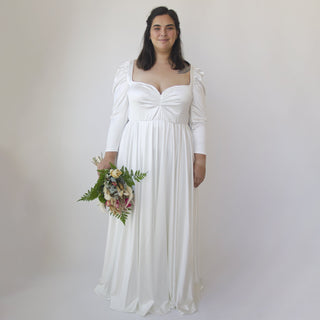 Ivory Sweetheart Wedding Dress with Puffy Sleeves #1341 Maxi XXS-XS Blushfashion