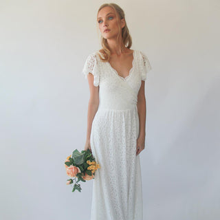 Ivory wrap lace bohemian wedding dress #1298 Maxi XXS-XS Blushfashion