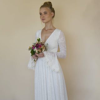 Ivory wrap lace wedding dress with long poet sleeves #1364 Maxi XXS-XS Blushfashion