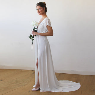 Ivory Wrap Wedding Gown with Train #1163 Maxi XXS-XS Blushfashion
