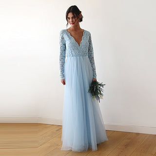 Light Blue Tulle and Lace Dress #1125 Maxi XXS-XS Blushfashion
