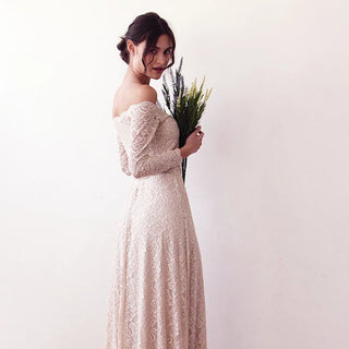 Nude Off-The-Shoulder Floral Lace Dress #1119 Maxi XXS-XS Blushfashion
