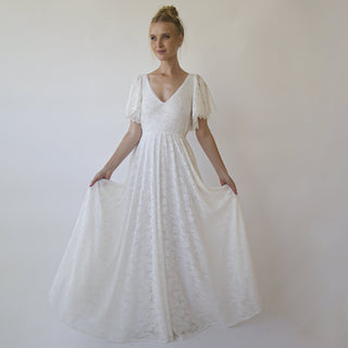 Open Back Wedding Dress, Lace Short Sleeves Bridal Dress #1360 Maxi XXS-XS Blushfashion