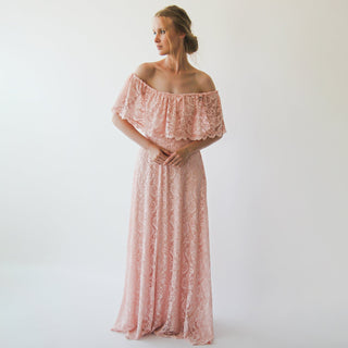 Ruffled Crinkle Off-shoulder Pink Dress #1229 Maxi XXS-XS Blushfashion