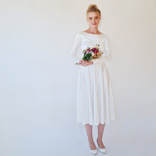 Short wedding dress, Silky Satin Off the shoulder Midi Wedding Dress, #1359 Maxi XXS-XS Blushfashion