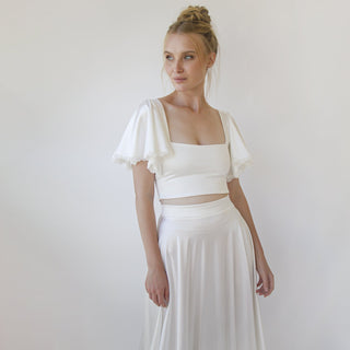 Silky Wedding Cropped Top with Butterfly Short Sleeves #2060 Maxi XXS-XS Blushfashion
