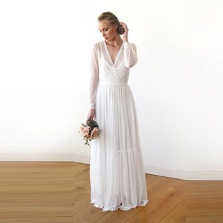 Two In One  All chiffon mesh White Wedding Dress #1218 Maxi XXS-XS Blushfashion
