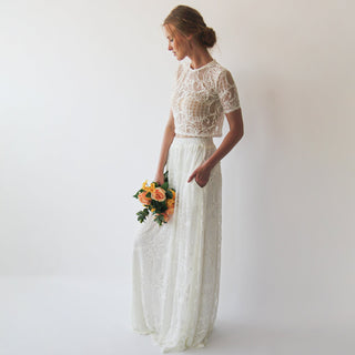 casual wedding dress separates Two Piece Wedding Dress Featuring A Silk Scarf / Bridal Separates / Simple Wedding Dress / Corset Wedding Dress / Minimalist Wedding Dress