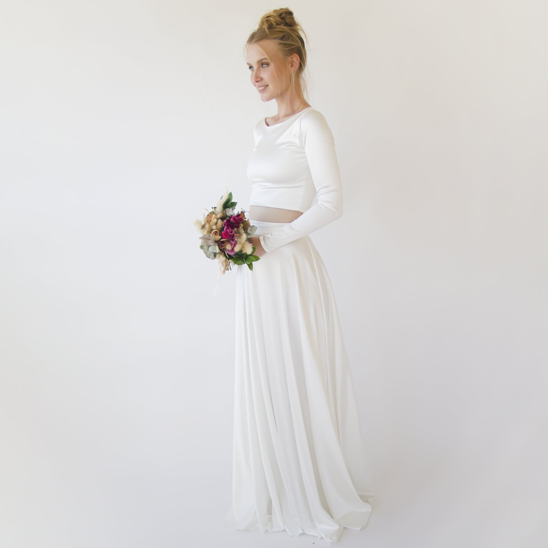 Wedding Dress Separates, Two Piece wedding outfit, Silky Wedding Top & Skirt #1356 Wedding Dress Separates, Two Piece wedding outfit, Silky Wedding Top & Skirt #1356