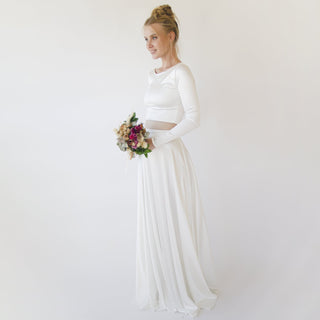 Wedding Dress Separates, Two Piece wedding outfit, Silky Wedding Top & Skirt #1356 Maxi XXS-XS Blushfashion