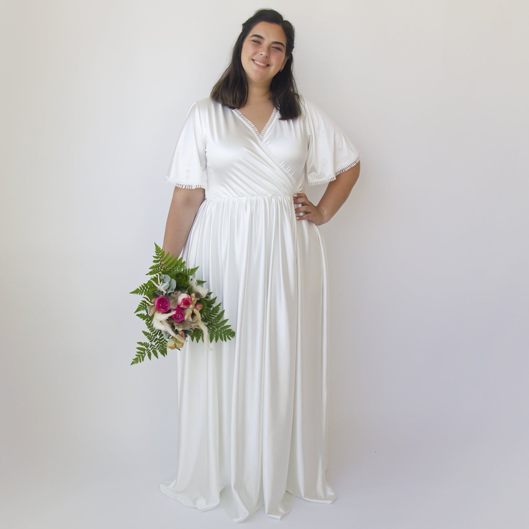 Wrap dress Butterfly Sleeves Ivory wedding dress with pockets #1344 Wrap dress Butterfly Sleeves Ivory wedding dress with pockets #1344