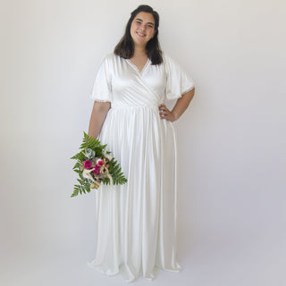 Wrap dress Butterfly Sleeves Ivory wedding dress with pockets #1344 Maxi XXS-XS Blushfashion