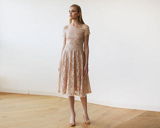 Short wedding dress, Blush Pink Off-The-Shoulder Midi Dress #1158 Midi Blushfashion