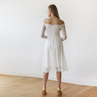 Short wedding dress ,Ivory Off-The-Shoulder Midi Dress #1149 Midi Blushfashion