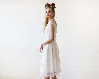 Short wedding dress, Ivory Off-The-Shoulder Midi Dress #1158 Midi Blushfashion