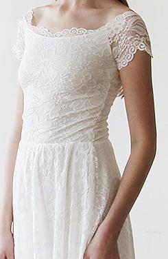 Short wedding dress, Ivory Off-The-Shoulder Midi Dress #1158 Midi Blushfashion