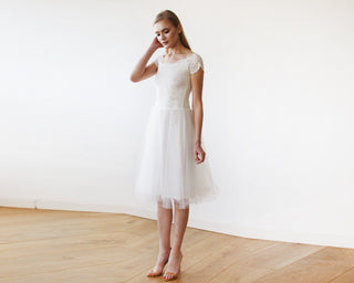 Short wedding dress ,Ivory Off-the-Shoulders Midi  Dress #1153 Midi Blushfashion