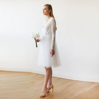 Short wedding dress ,Ivory Tulle & Lace Midi  Dress #1144 Midi Blushfashion