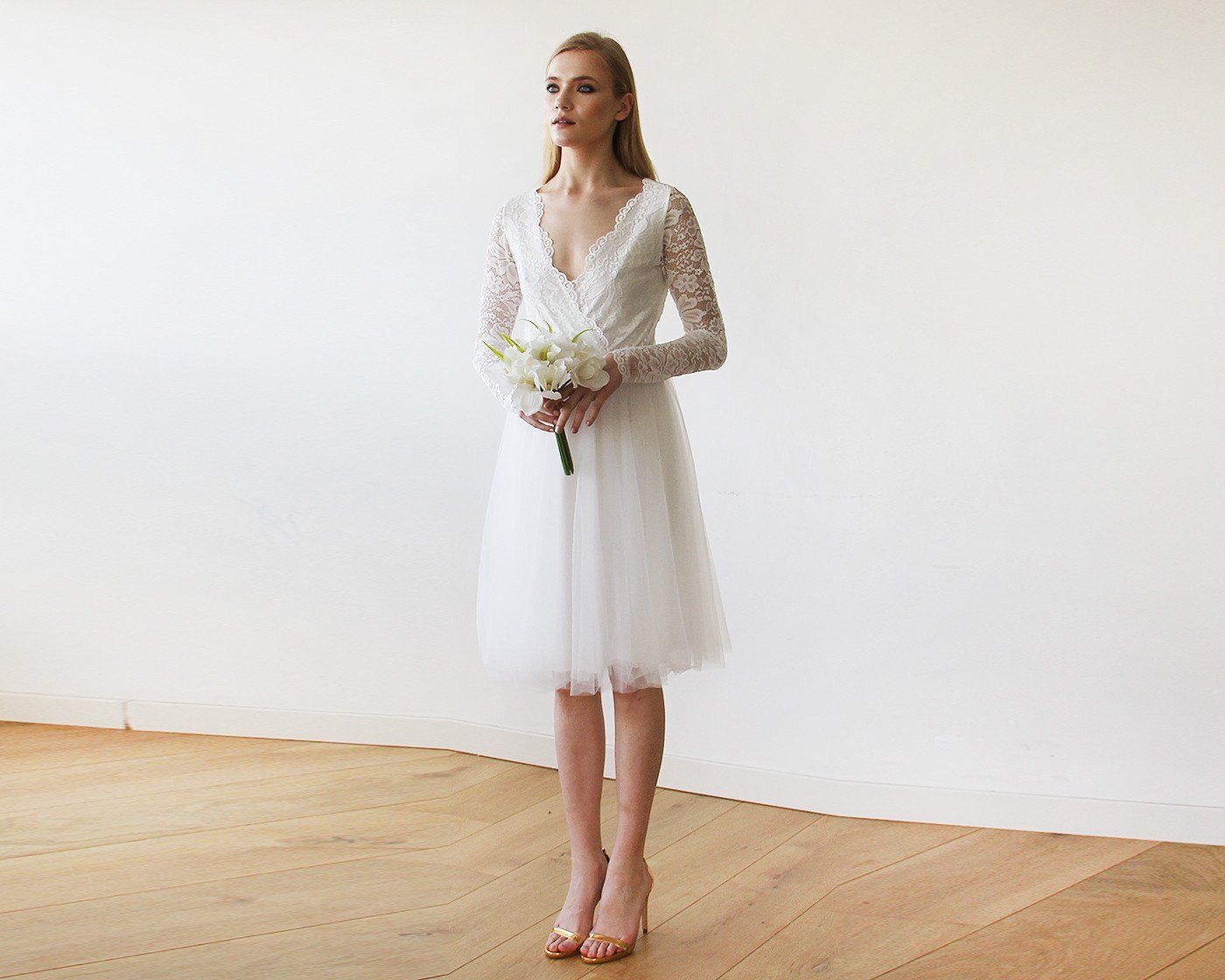 Short wedding dress ,Ivory Tulle & Lace Midi Dress #1144 Short wedding dress ,Ivory Tulle & Lace Midi Dress #1144