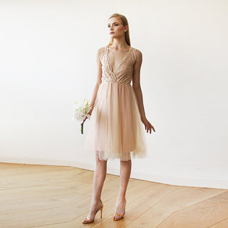 Pink Tulle and Lace Short Dress #1157 Midi XXS-XS Blushfashion