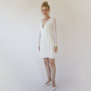 Bestseller Short Wedding Dress Lace Long Sleeves Bell Wedding Dress #1375 Mini Blushfashion