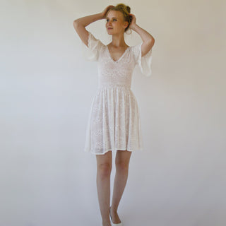 Butterfly sleeves bohemian pearly color wedding dress ,short mini wedding dress  #1374 Mini Blushfashion