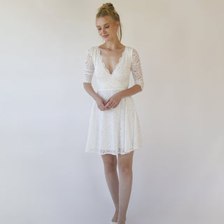 Ivory Wrap lace mini wedding dress Bracelet Sleeves #1373 Mini Blushfashion