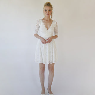 Ivory Wrap lace mini wedding dress Bracelet Sleeves #1373 Mini Blushfashion