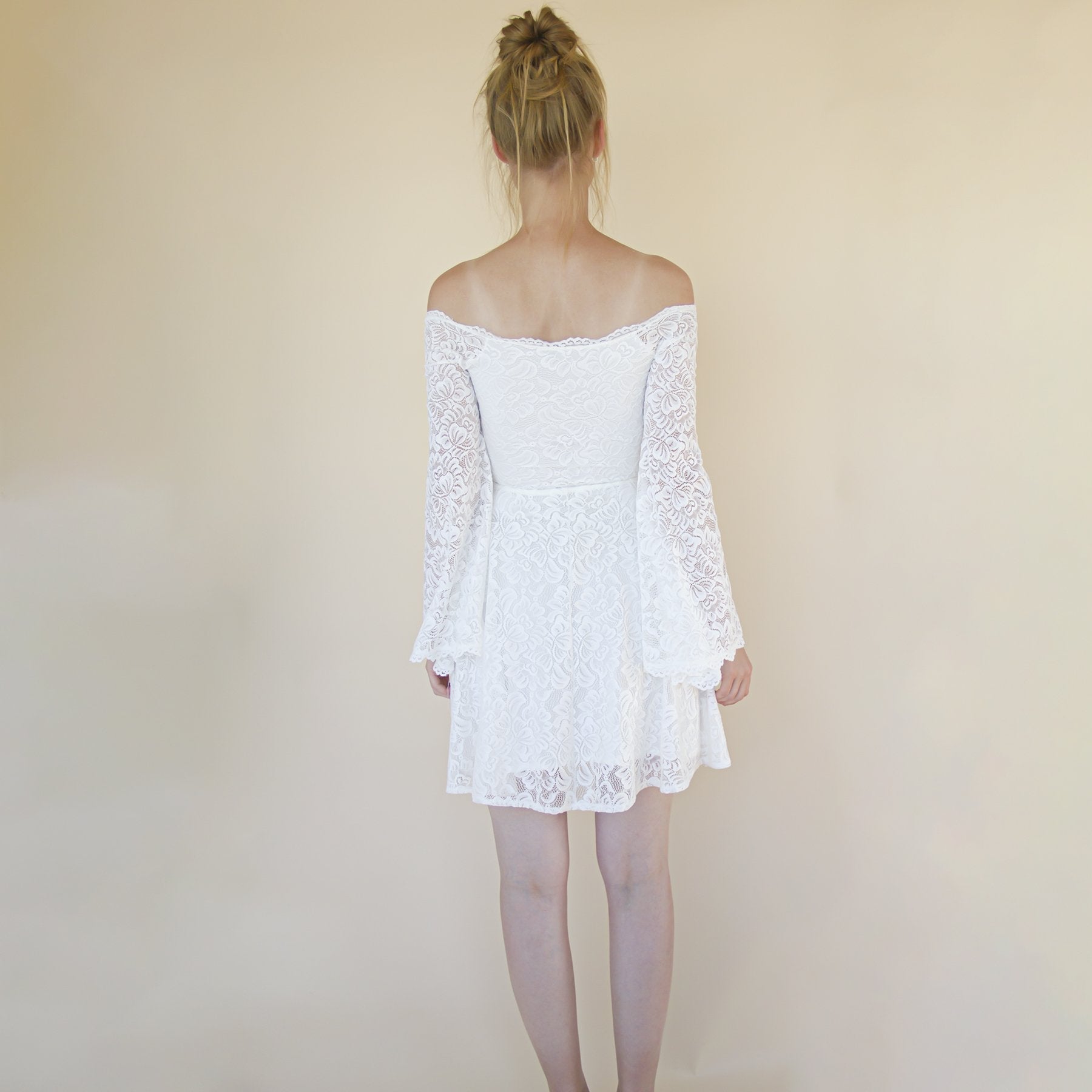 Short wedding dress, Off the shoulder mini length wedding dress with b