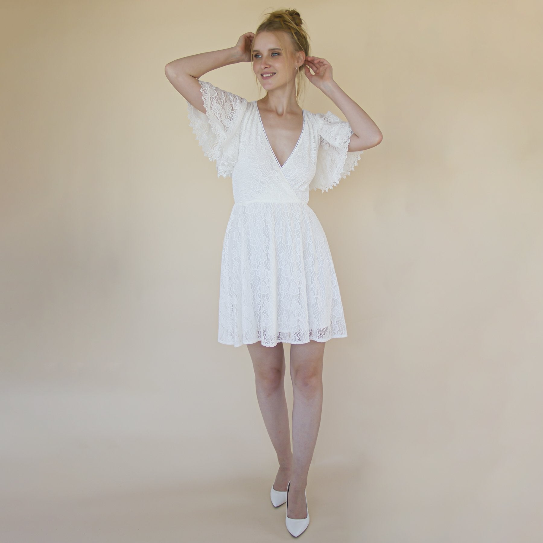 short wrap wedding dress Short wedding dress, Off the shoulder wrap wedding dress ,mini length wedding dress , bohemian wedding dress, short wedding dress #1371