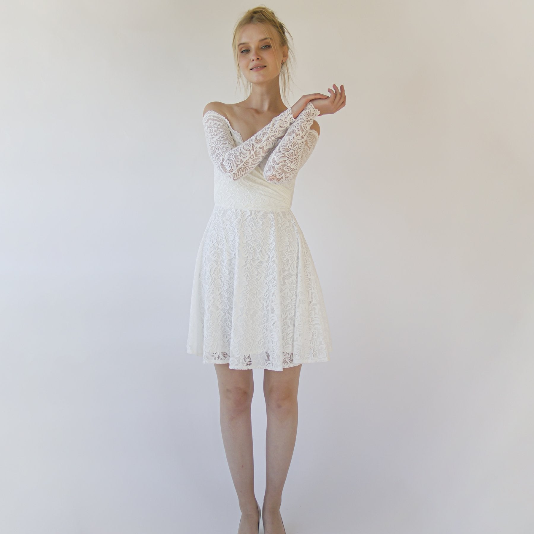 Short wedding dress, Off the shoulder wrap wedding dress ,mini length