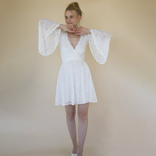 Bestseller Short Wedding Dress Lace Long Sleeves Bell Wedding Dress #1375 Mini XS-S Blushfashion