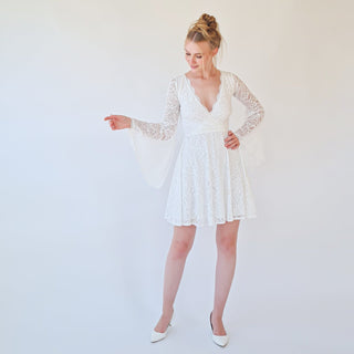 Bestseller Short Wedding Dress Lace Long Sleeves Bell Wedding Dress #1375 Mini XXS-XS Blushfashion