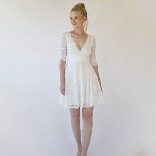 Ivory Wrap lace mini wedding dress Bracelet Sleeves #1373 Mini XXS-XS Blushfashion