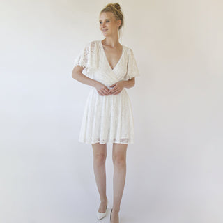 Short lace bohemian wedding dress ,Mini wedding dress #1372 Mini XXS-XS Blushfashion