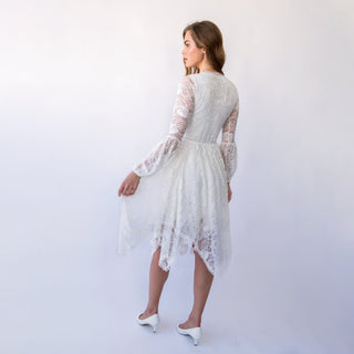 New Collection Boho T length Gipsy layered Boho Skirt, Short lace wedding dress, Wrap neckline, Puffy bracelet sleeves #1427 Blushfashion
