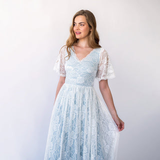 New Collection Light Blue Butterfly sleeves bohemian wedding dress #1428 Blushfashion