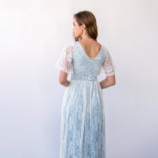 New Collection Light Blue Butterfly sleeves bohemian wedding dress #1428 Blushfashion