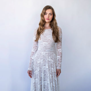 New Collection Vintage style Ivory bateau neckline Lace dress Long Bell Sleeves Bohemian Wedding Gown #1424 Blushfashion