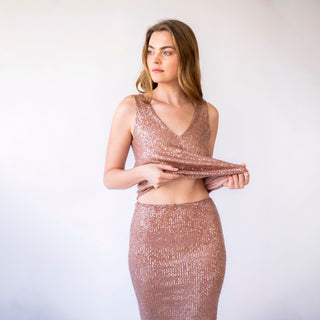 New Year's Eve Set, Bronze Sequins Skirt & Top  #1439 Blushfashion
