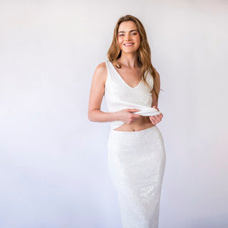 Pencil Bridal Sequins Skirt with a slit, New Year's Eve Party Skirt #3045 Blushfashion