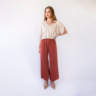 Rustic Knit Wide-leg Pants, Ankle-length Comfy High Pants  Elastic waistband #3044 Blushfashion