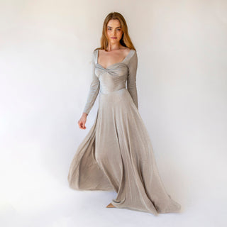 Shimmering Silver Sweetheart, Sexy Festiv Dress With Long Sleeves #1431 Blushfashion