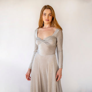 Shimmering Silver Sweetheart, Sexy Festiv Dress With Long Sleeves #1431 Blushfashion