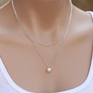 New Design High Quality fashion double chain simulated pearl necklace V necklaces Gold And Silver Color for bridesmaid gifts silver Blushfashion
