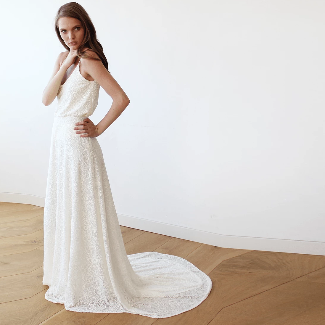 Floral Lace Bridal Maxi Skirt with train 3026