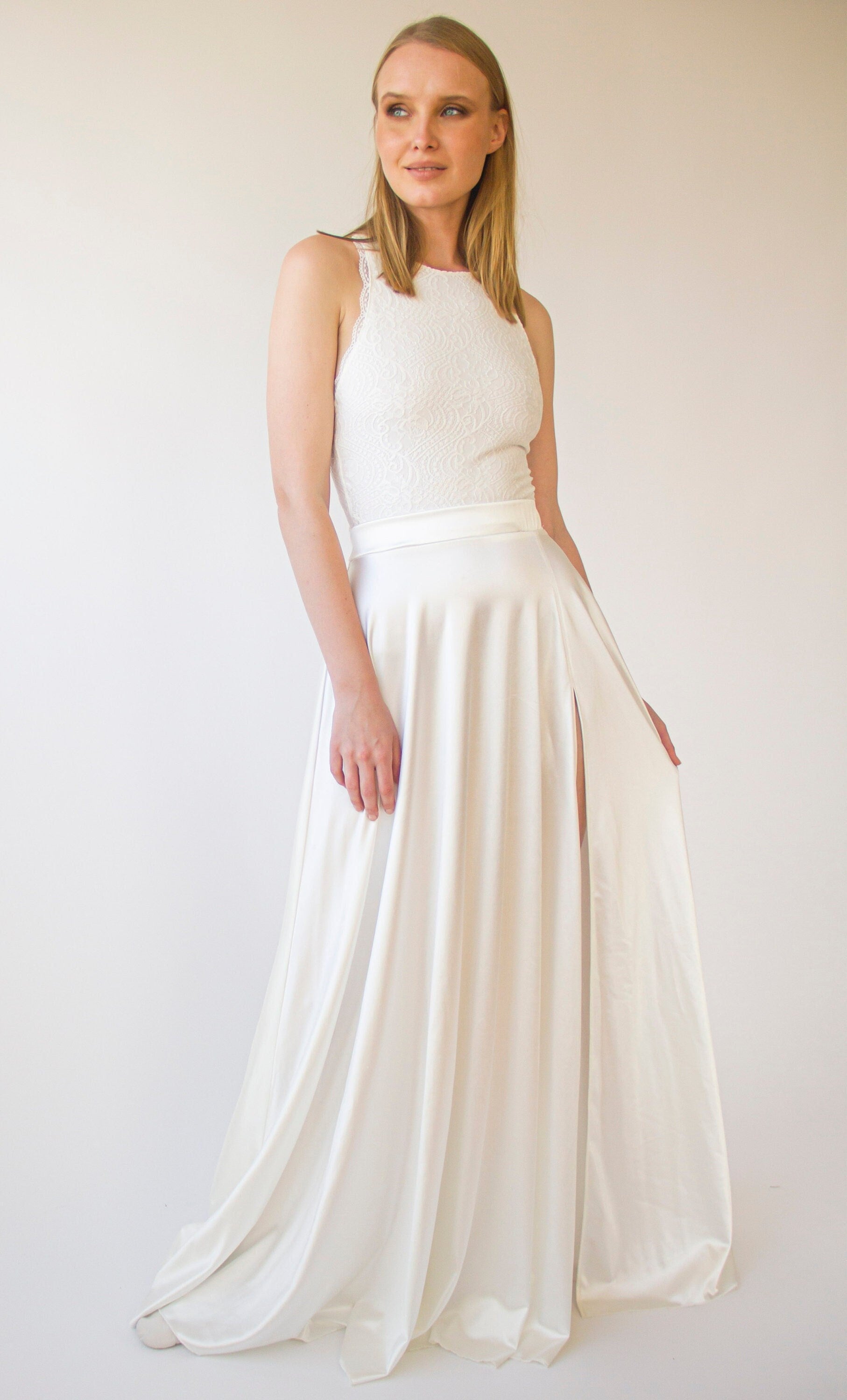 Silky Wedding Maxi Skirt Bridal Satin Long Skirt, Minimalist wedding skirt with a slit #3040 Silky Wedding Maxi Skirt Bridal Satin Long Skirt, Minimalist wedding skirt with a slit #3040
