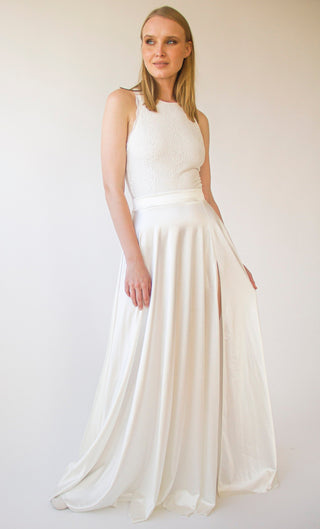 Silky Wedding Maxi Skirt Bridal Satin Long Skirt,  Minimalist wedding skirt with a slit #3040 skirts Custom Order Blushfashion