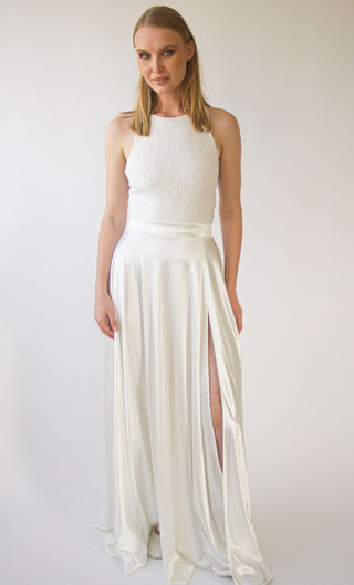 Silky Wedding Maxi Skirt Bridal Satin Long Skirt,  Minimalist wedding skirt with a slit #3040 skirts Blushfashion